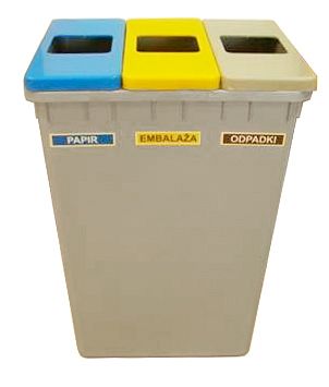 Tridelni koš v sivi barvi z barvnimi pokrovi - ECOLOGEC Tridelni koš v sivi barvi z barvnimi pokrovi - ECOLOGEC
