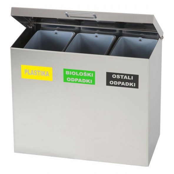 Koš za ločeno zbiranje odpadkov s PVC posodami in pokrovom 2x15L + 20L