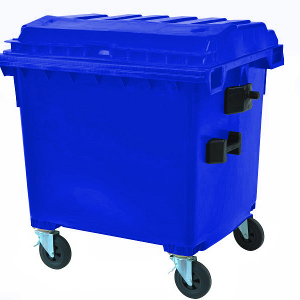 Štirikolesni plastični zabojnik z ravnim pokrovom 1100L