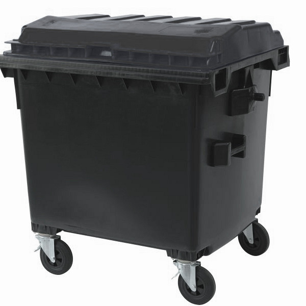 Štirikolesni plastični zabojnik z ravnim pokrovom 1100L