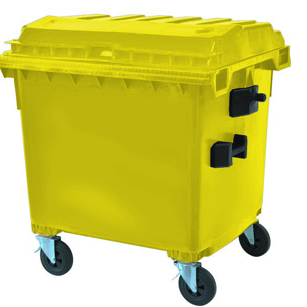 Štirikolesni plastični zabojnik z ravnim pokrovom 1100L