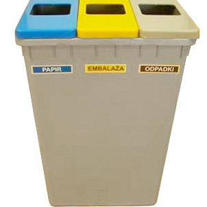 Tridelni koš v sivi barvi z barvnimi pokrovi - ECOLOGEC